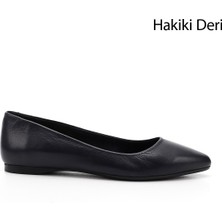 Gönderi(r) Kadın Lacivert  Sivri Burun Düz Taban Hakiki Deri Babet