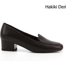 Gönderi(r) Kadın Kahve Antik Küt Burun Kısa Kalın Topuklu Hakiki Deri Ayakkabı