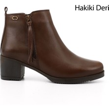 Gönderi(r) Kadın Kahve Antik Fermuarlı Kalın Topuklu Hakiki Deri Bot