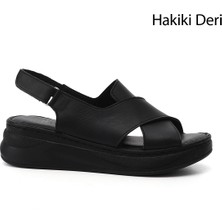 Gönderi(r) Kadın Siyah Cırt Bantlı Dolgu Topuk Hakiki Deri Comfort Sandalet