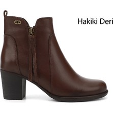 Gönderi(r) Kadın Kahve Floter Fermuarlı Kalın Topuklu Hakiki Deri Bot