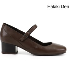 Gönderi(r) Kadın Kahve  Kısa Kalın Topuklu Mary Jane Hakiki Deri Ayakkabı