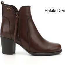 Gönderi(r) Kadın Kahve Antik Fermuarlı Kalın Topuklu Hakiki Deri Bot