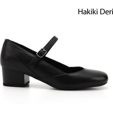Gönderi(r) Kadın Siyah Kısa Kalın Topuklu Mary Jane Hakiki Deri Ayakkabı