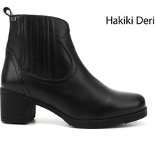 Gönderi(r) Kadın Siyah Fermuarlı Kalın Topuklu Hakiki Deri Bot