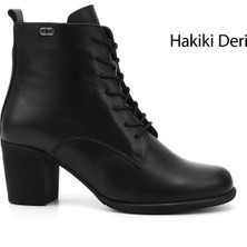 Gönderi(r) Kadın Siyah Fermuarlı Kalın Topuklu Hakiki Deri Postal Bot
