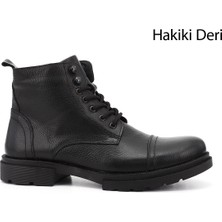 GÖNDERİ Erkek Siyah  Fermuarlı Hakiki Deri Postal Bot