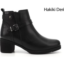 Gönderi(r) Kadın Siyah Fermuarlı Kalın Topuklu Hakiki Deri Bot