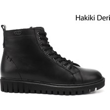 Gönderi(r) Kadın Siyah Fermuarlı Kauçuk Taban Hakiki Deri Postal Bot