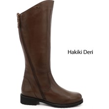 Gönderi(r) Kadın Kahve Antik Çift Fermuarlı Kauçuk Taban Hakiki Deri Çizme