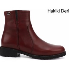 Gönderi(r) Kadın Bordo Antik Fermuarlı Kauçuk Taban Hakiki Deri Bot