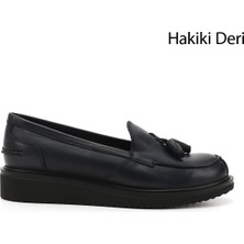 Gönderi(r) Kadın Lacivert Antik Dolgu Taban Hakiki Deri Loafer Ayakkabı