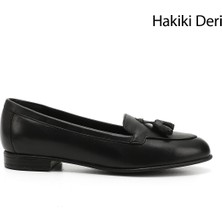 Gönderi(r) Kadın Siyah  Püsküllü Hakiki Deri Babet