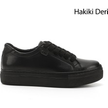Gönderi(r) Kadın Kömür Bağcıklı Dolgu Taban Hakiki Deri Sneaker