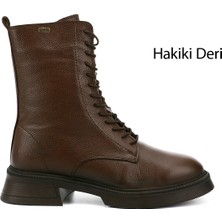 Gönderi(r) Kadın Kahve Floter Fermuarlı Kalın Taban Hakiki Deri Postal Bot