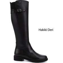 Gönderi(r) Kadın Siyah Fermuarlı Kauçuk Taban Hakiki Deri Çizme
