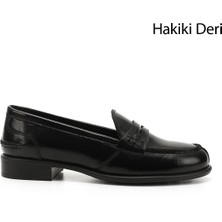 Gönderi(r) Kadın Siyah Rugan Hakiki Deri Loafer Ayakkabı