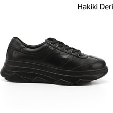 Gönderi(r) Kadın Siyah Dolgu Taban Bağcıklı Hakiki Deri Sneaker