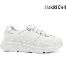 Gönderi(r) Kadın Beyaz Dolgu Taban Bağcıklı Hakiki Deri Sneaker