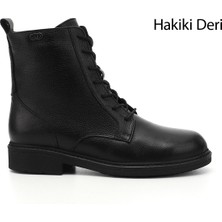 Gönderi(r) Kadın Siyah Floter Fermuarlı Kauçuk Taban Hakiki Deri Postal Bot