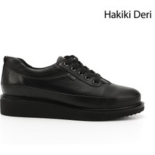 Gönderi(r) Kadın Siyah Bağcıklı Dolgu Taban  Hakiki Deri Ayakkabı