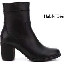Gönderi(r) Kadın Siyah Floter  Fermuarlı Kalın Topuklu Hakiki Deri Bot