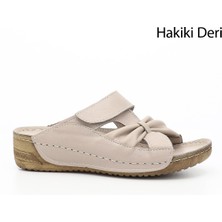 Gönderi(r) Kadın Krem Cırtlı Dolgu Taban Hakiki Deri Terlik