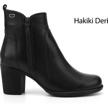 Gönderi(r) Kadın Siyah Fermuarlı Kalın Topuklu Hakiki Deri Bot
