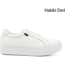 Gönderi(r) Kadın Beyaz Bağcıklı Dolgu Taban Hakiki Deri Sneaker