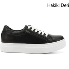 Gönderi(r) Kadın Siyah Bağcıklı Dolgu Taban Hakiki Deri Sneaker