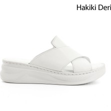 Gönderi(r) Kadın Beyaz Çapraz Bantlı Dolgu Topuk Hakiki Deri Comfort Terlik
