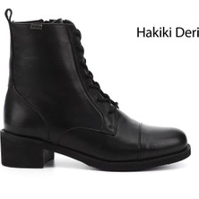 Gönderi(r) Kadın Siyah Fermuarlı Kauçuk Taban Hakiki Deri Postal Bot