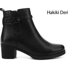 Gönderi(r) Kadın Siyah Fermuarlı Kalın Topuklu Hakiki Deri Bot