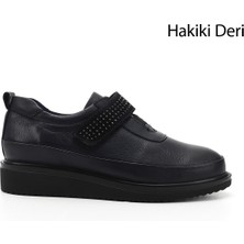 Gönderi(r) Kadın Lacivert Antik Dolgu Taban Taş Detaylı Hakiki Deri Ayakkabı