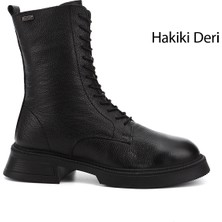 Gönderi(r) Kadın Siyah Floter Fermuarlı Kalın Taban Hakiki Deri Postal Bot
