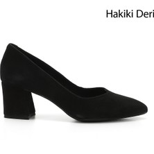 Gönderi(r) Kadın Siyah Süet  Sivri Burun Orta Kalın Topuklu Hakiki Deri Ayakkabı