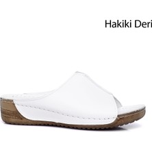 Gönderi(r) Kadın Beyaz Dolgu Taban Hakiki Deri Terlik