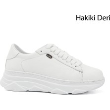 Gönderi(r) Kadın Beyaz Bağcıklı Dolgu Taban Hakiki Deri Sneaker
