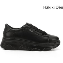 Gönderi(r) Kadın Siyah Bağcıklı Dolgu Taban Hakiki Deri Sneaker