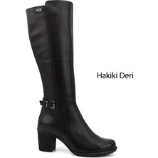 Gönderi(r) Kadın Siyah Fermuarlı Kalın Topuklu Hakiki Deri Çizme