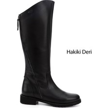Gönderi(r) Kadın Siyah Çift Fermuarlı Kauçuk Taban Hakiki Deri Çizme