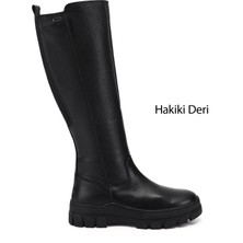 Gönderi(r) Kadın Siyah Floter Fermuarlı Kauçuk Taban Hakiki Deri Çizme