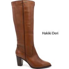 Gönderi(r) Kadın Taba Antik Sivri Burun Kalın Topuklu Hakiki Deri Çizme