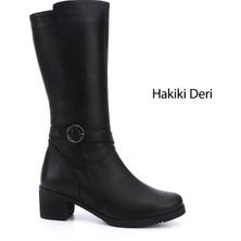 Gönderi(r) Kadın Siyah Fermuarlı Kalın Topuklu Hakiki Deri Çizme
