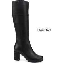 Gönderi(r) Kadın Siyah Fermuarlı Kalın Topuklu Hakiki Deri Çizme