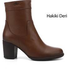Gönderi(r) Kadın Taba Floter Fermuarlı Kalın Topuklu Hakiki Deri Bot