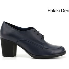 Gönderi(r) Kadın Lacivert Antik Bağcıklı Orta Kalın Topuklu Hakiki Deri Oxford Ayakkabı