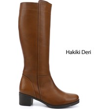 Gönderi(r) Kadın Taba Antik  Fermuarlı Kalın Topuklu Hakiki Deri Çizme