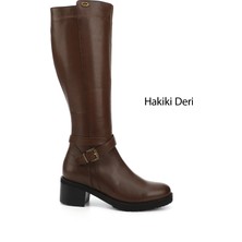 Gönderi(r) Kadın Kahve Antik Fermuarlı Kalın Topuklu Hakiki Deri Çizme