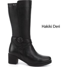 Gönderi(r) Kadın Siyah Floter Fermuarlı Kalın Topuklu Hakiki Deri Çizme